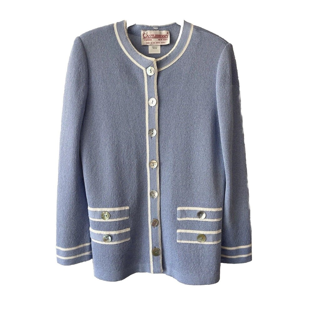 Vintage Castleberry Cardigan Periwinkle Blue Mother Of Pearl Kennedy Medium
